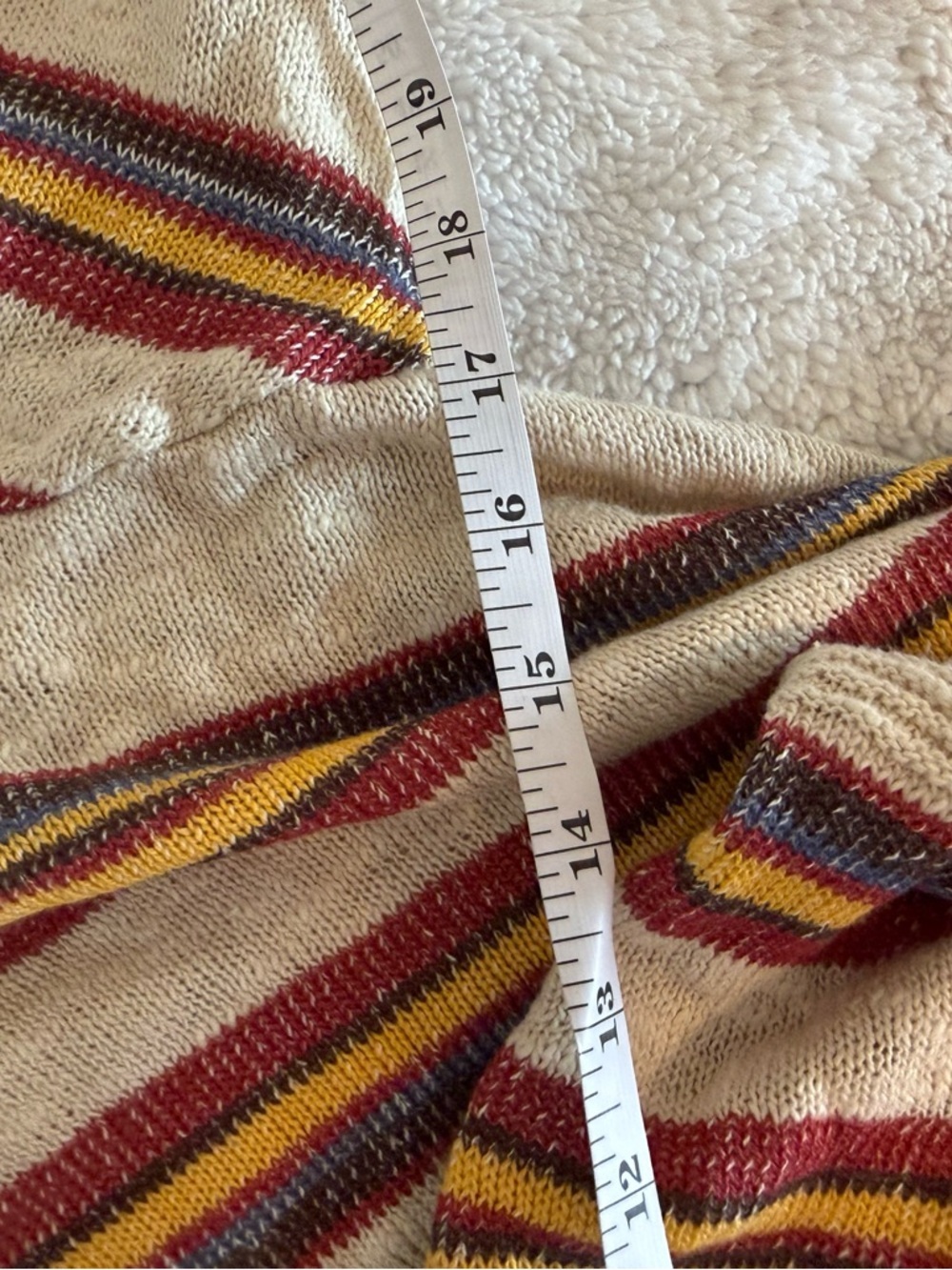 American Rag Cream Open-Front Cardigan with Red and Yellow Stripes - Picture 6 of 6